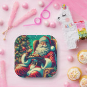 サンタチョコレートチップクッキー |ヴィンテージクリスマス ペーパープレート (パーティー)