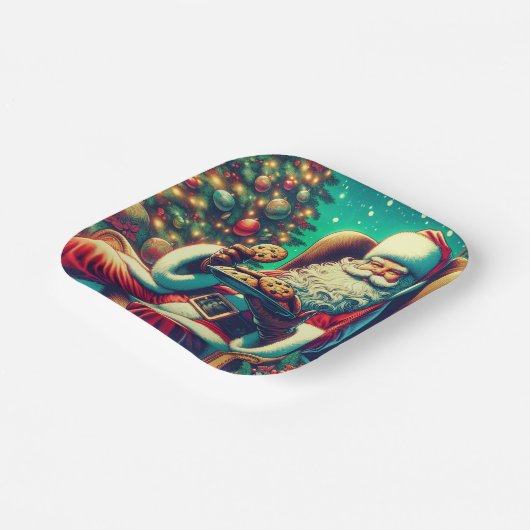 サンタチョコレートチップクッキー |ヴィンテージクリスマス ペーパープレート (傾斜あり)