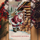 サンタチョッピング薪のクリパーソナライズされたスマス キッチンタオル