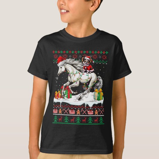 サンタチワワ乗馬クリスマスセーター値リスト Tシャツ (正面)