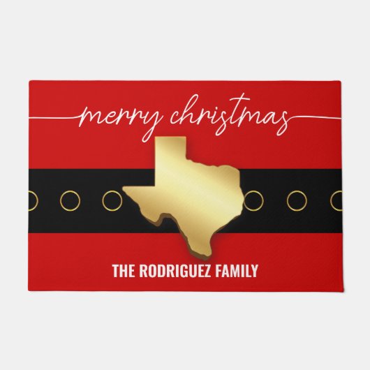 サンタテキサス州ベルトバックルクリスマス ドアマット (正面)