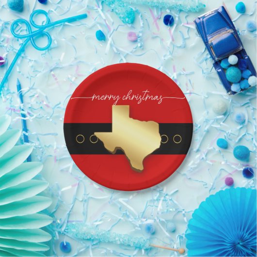 サンタテキサス州ベルトバックルクリスマス ペーパープレート (パーティー)