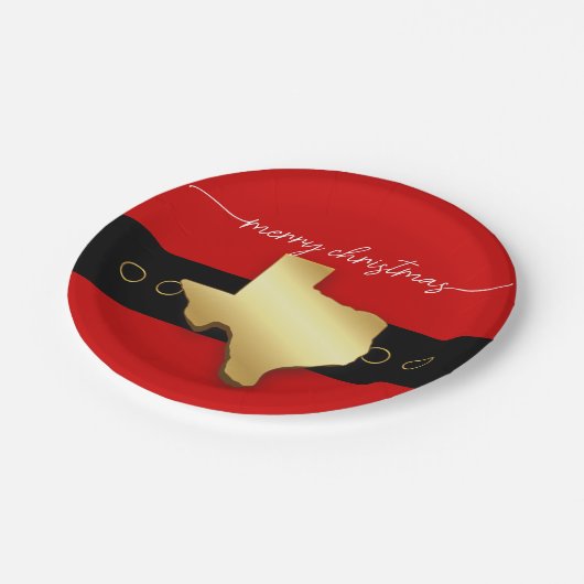 サンタテキサス州ベルトバックルクリスマス ペーパープレート (アングル)