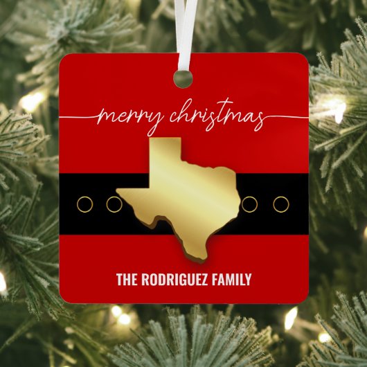 サンタテキサス州ベルトバックルクリスマス メタルオーナメント (インサイチュ)