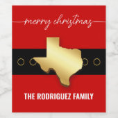 サンタテキサス州ベルトバックルクリスマス ワインラベル (シングルラベル)