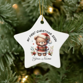 サンタテパーソナライズされたディベア初めてのクリスマス セラミックオーナメント