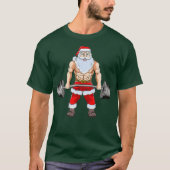 サンタデッドリフトフィットネスおもしろいクリスマスジムクリスマス Tシャツ (正面)