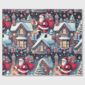 サンタデリバリープレゼントを煙突から降ろす ラッピングペーパー (フラット)