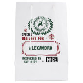 サンタデリバリ表現ー(名前をカスタムする)のクリスマス ミディアムペーパーバッグ (裏面)