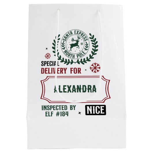 サンタデリバリ表現ー(名前をカスタムする)のクリスマス ミディアムペーパーバッグ (裏面)