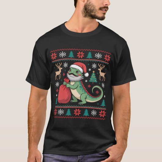 サンタトカゲのユーッガークリスマスセーター Tシャツ (正面)