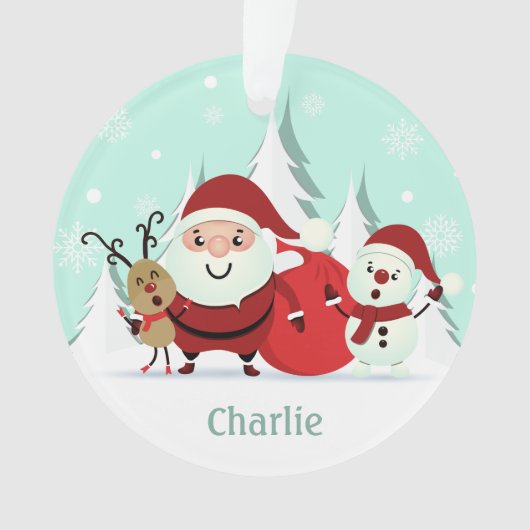 サンタトナイダ&雪だるま名前をカスタムするオーナメント オーナメント (正面)