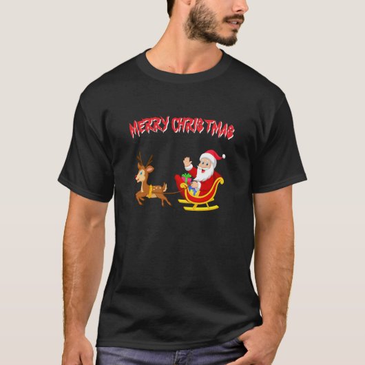 サンタトナカイとソリクリスマス Tシャツ (正面)