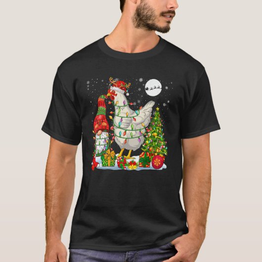 サンタトナカイにわとりとクリスマスノーム クリスマス Xmas F Tシャツ (正面)