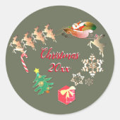 サンタトナカイのクリスマスグレー ラウンドシール (正面)