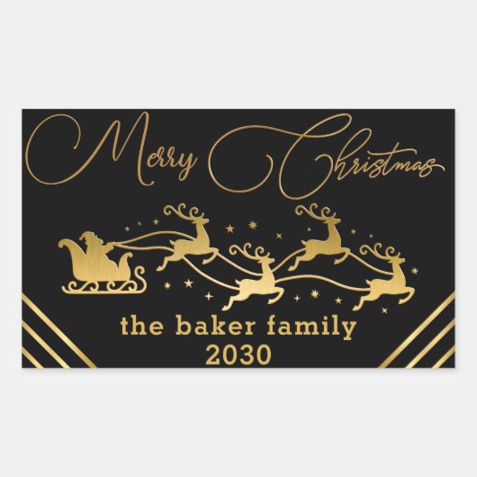 サンタトナカイのスレイトブラックからメリークリスマス 長方形シール (正面)