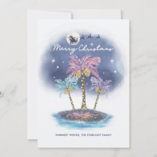 サンタトナカイのヤシの木トロピカルクリスマス シーズンカード (正面)