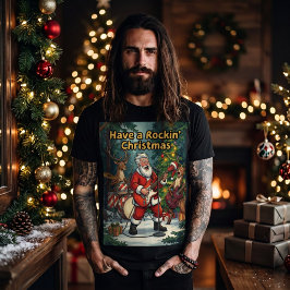 サンタトナカイバンド ロックンロールクリスマス Tシャツ