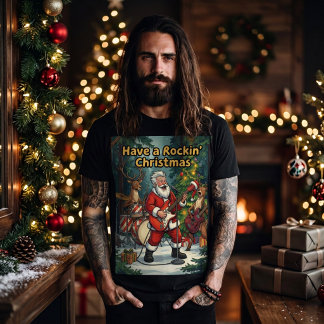 サンタトナカイバンド ロックンロールクリスマス Tシャツ