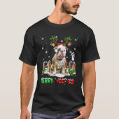 サンタトナカイピットブルドッグクリスマスライト Tシャツ (正面)