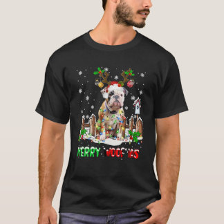 サンタトナカイピットブルドッグクリスマスライト Tシャツ