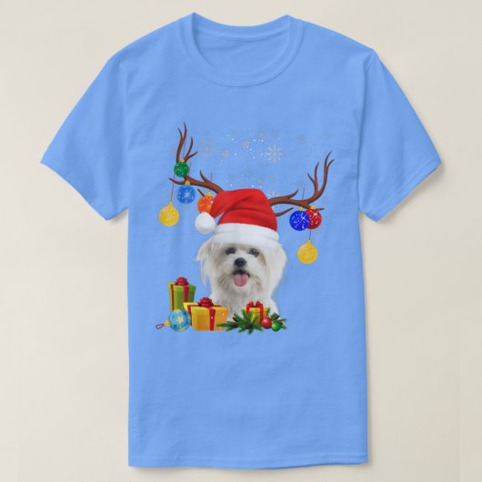 サンタトナカイマルチーズドッグクリスマスライトクリスマス Tシャツ (デザイン正面)