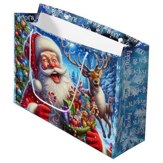 サンタトナカイ共有ジョーク追加チャイルドの名前 ラージペーパーバッグ (正面アングル)