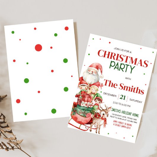 サンタトナカイ小妖精や小人キッズクリスマスパーティー 招待状