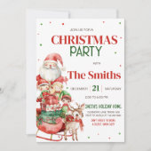 サンタトナカイ小妖精や小人キッズクリスマスパーティー 招待状 (正面)