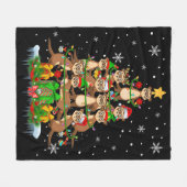 サンタトナカイ小妖精や小人フェレットクリスマスツリーライトF フリースブランケット (正面(横))