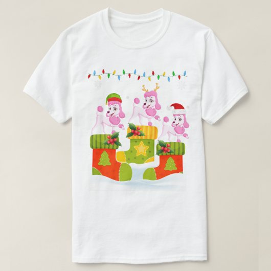 サンタトナカイ小妖精や小人プードルドインクリスマスソックスU Tシャツ (デザイン正面)