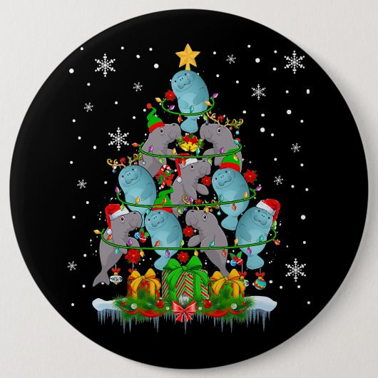 サンタトナカイ小妖精や小人マナテスクリスマスツリーライツ 缶バッジ (正面)