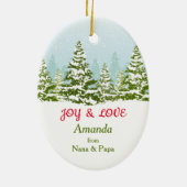 サンタトナカイ赤トラック冬の森の子供たち セラミックオーナメント (裏面)