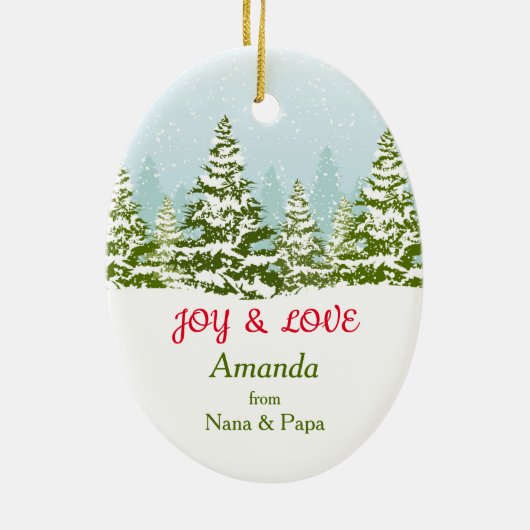 サンタトナカイ赤トラック冬の森の子供たち セラミックオーナメント (裏面)