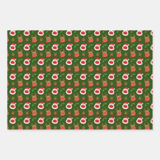 サンタトナカイ顔マスククリスマス ラッピングペーパーシート (正面2)