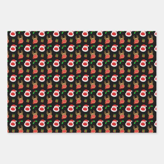 サンタトナカイ顔マスククリスマス ラッピングペーパーシート (正面)