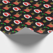 サンタトナカイ顔マスクブラッククリスマス ラッピングペーパー (角)