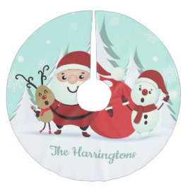 サンタトナカイ&雪だるま名前をカスタムするツリースカート ブラッシュドポリエステルツリースカート