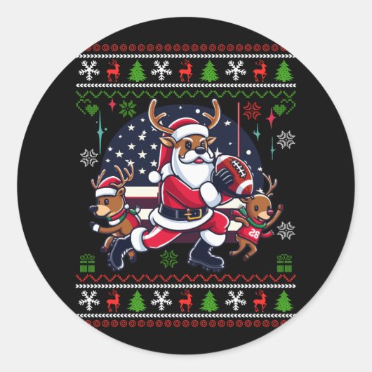 サンタトナデアメ遊リカンフットボール醜いクリスマス ラウンドシール (正面)