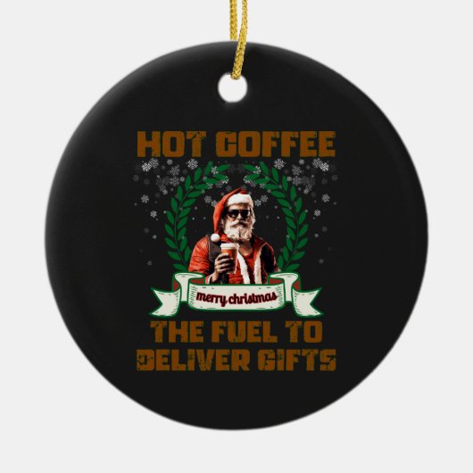 サンタトラッカーコーヒーホリディデリバリクリスマスロ セラミックオーナメント (正面)