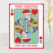 サンタトランプのポーカークリスマスアンドハッピーニューイヤー カード (黄色い花)