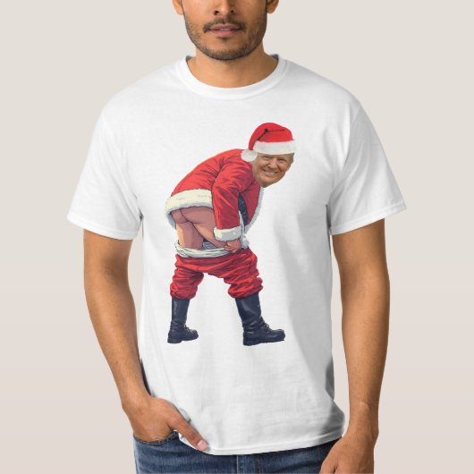 サンタトランプ建てろ壁 楽しい政治ネタ Tシャツ (正面)