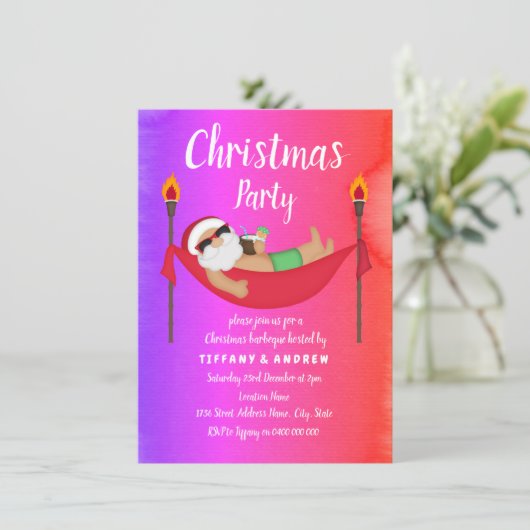 サンタトロピカルサマークリスマスパーティー招待状 招待状 (スタンド正面)