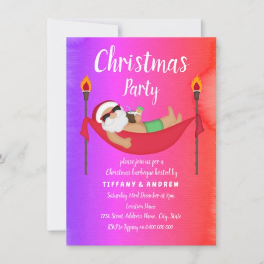 サンタトロピカルサマークリスマスパーティー招待状 招待状 (正面)