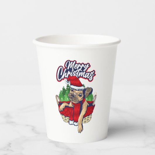 サンタドッグクリスマスパピーサンタポーズドグメリーマス 紙コップ (正面)