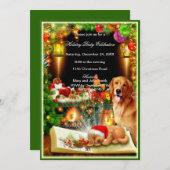 サンタドッグクリスマスパーティの招待状 招待状 (正面/裏面)