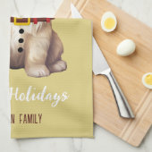 サンタドパーソナライズされたおもしろいグヴィンテージレッドマスタード キッチンタオル (四つ折り)