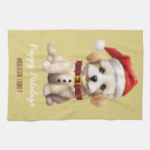 サンタドパーソナライズされたおもしろいグヴィンテージレッドマスタード キッチンタオル (横)