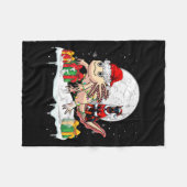 サンタドベルマンライディングアクソロトルクリスマスオーナーキッド フリースブランケット (正面(横))