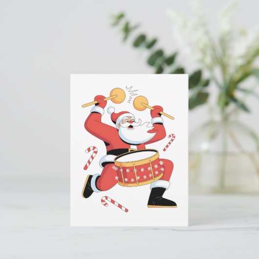 サンタドラマーおもしろい醜いクリスマスクリスマスドラミング シーズンカード (スタンド正面)